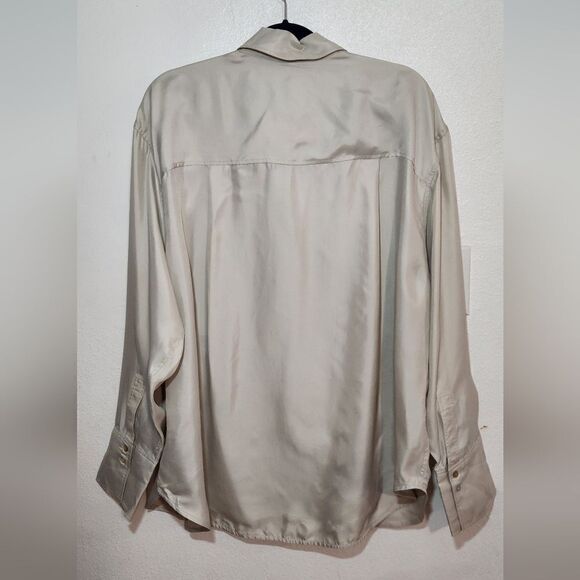 New H&M Pompette Gray Dusty Light Silk Blend Utility Shirt Size XL Oversized - Picture 14 of 14
